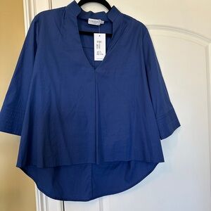NWT $179 Harshman Los Angeles midnight blue Crisp Cotton Blouse